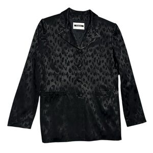 Votre Nom Black Jacquard Leopard Print Blazer Jacket Vintage